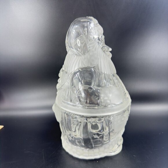 Gorham Holiday Traditions Crystal Glass Clear Santa Treat Jar Frosted Germany - Picture 8 of 13